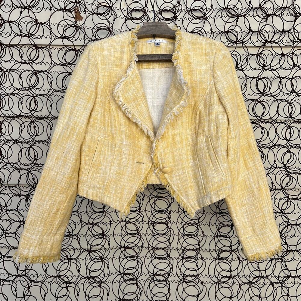 Cabi Daisy Yellow rough woven tweed crop blazer jacket SMALL